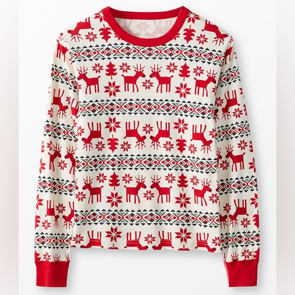 Hanna Andersson Long Johns Pajamas Top Mens Large Womens Dear Deer Christmas - Picture 4 of 4